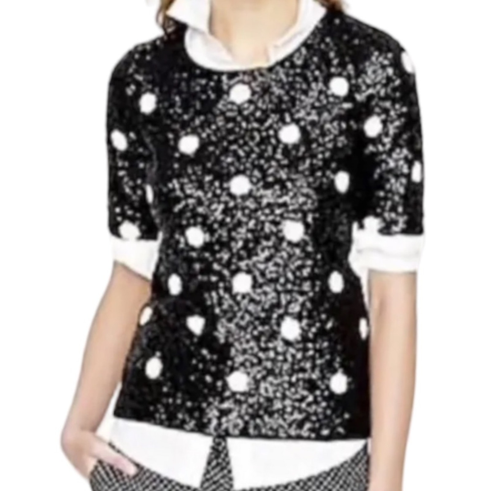 J.Crew Sequin Polka Dot Top Short Sleeve Polka Dot Top Black White Sequins Xs